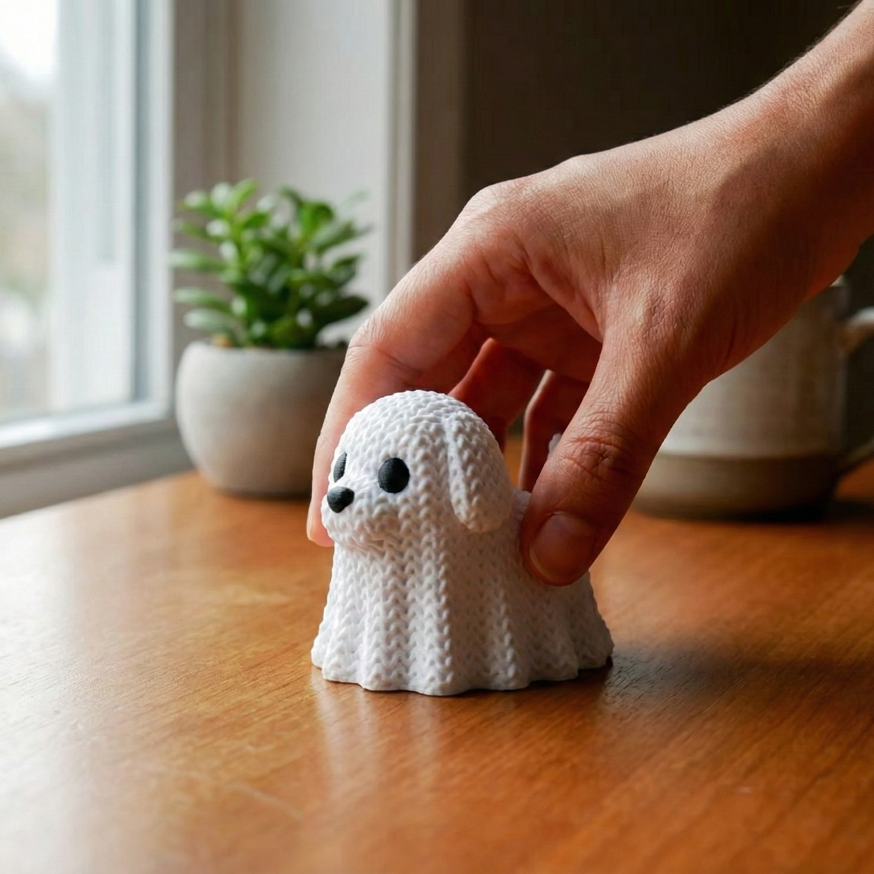 Ivory Knit Dog Ghost Mini Figurine