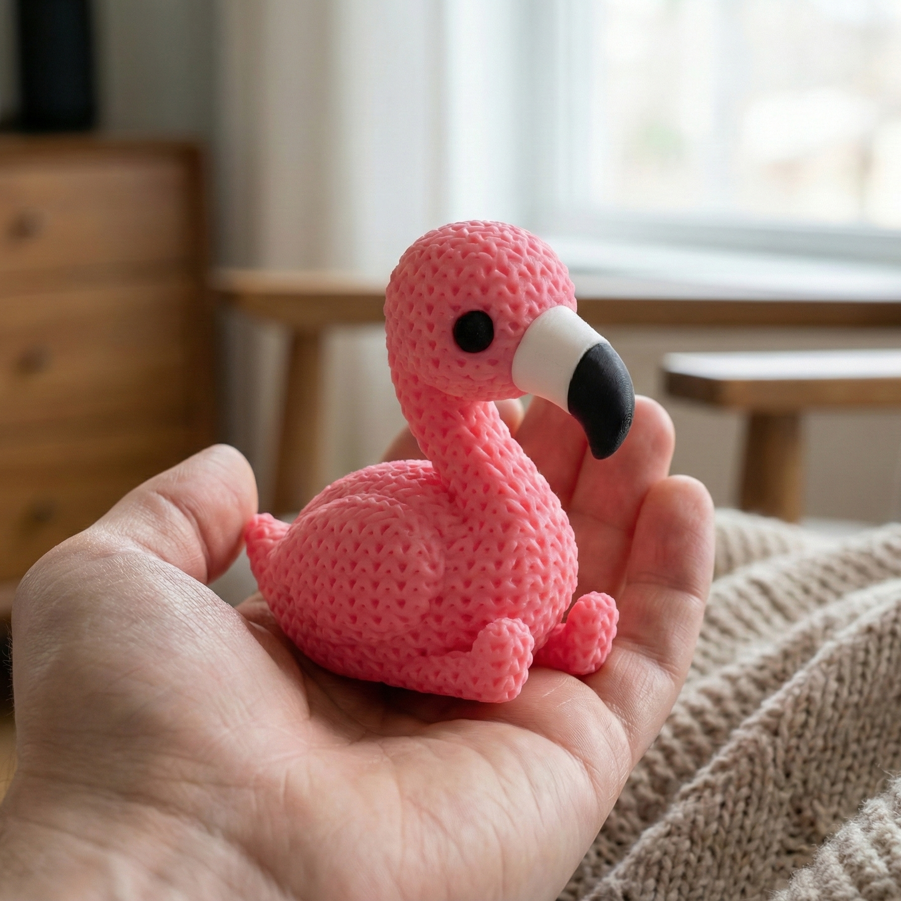 Blush Knit Flamingo Mini Figurine
